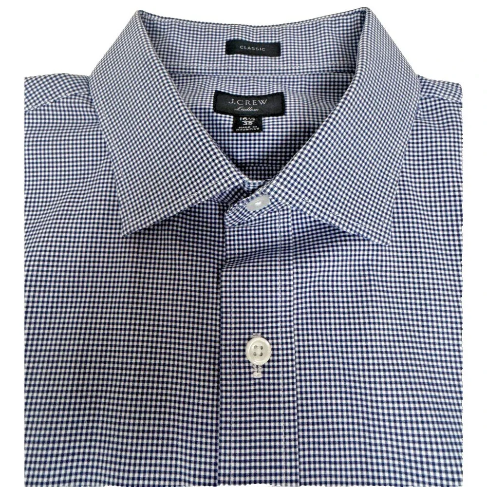 J.Crew Ludlow Button Up Shirt Mens Sz 16.5/35 Navy Gingham Check Long Sleeve